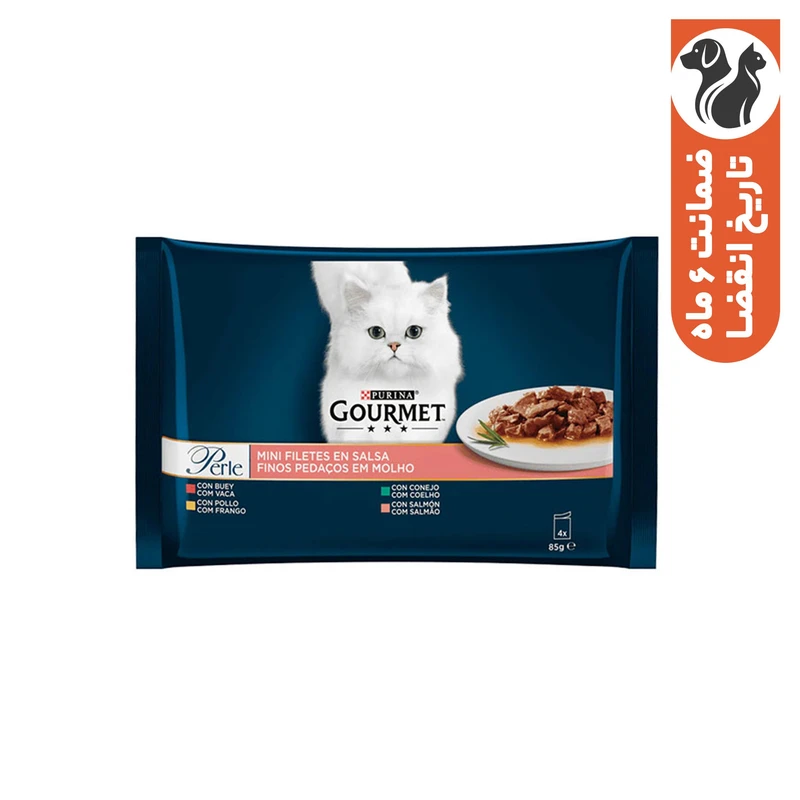 پوچ گربه گورمت مدل Perle Fine Cuts in Gravy Multipack وزن 85 گرم بسته 4 عددی