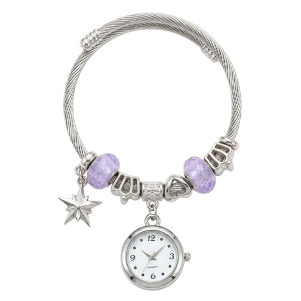 ساعت مچی عقربه‌ای کوارتز زنانه مدل لوکس مینیمال بند النگویی آویز دار کد ۵