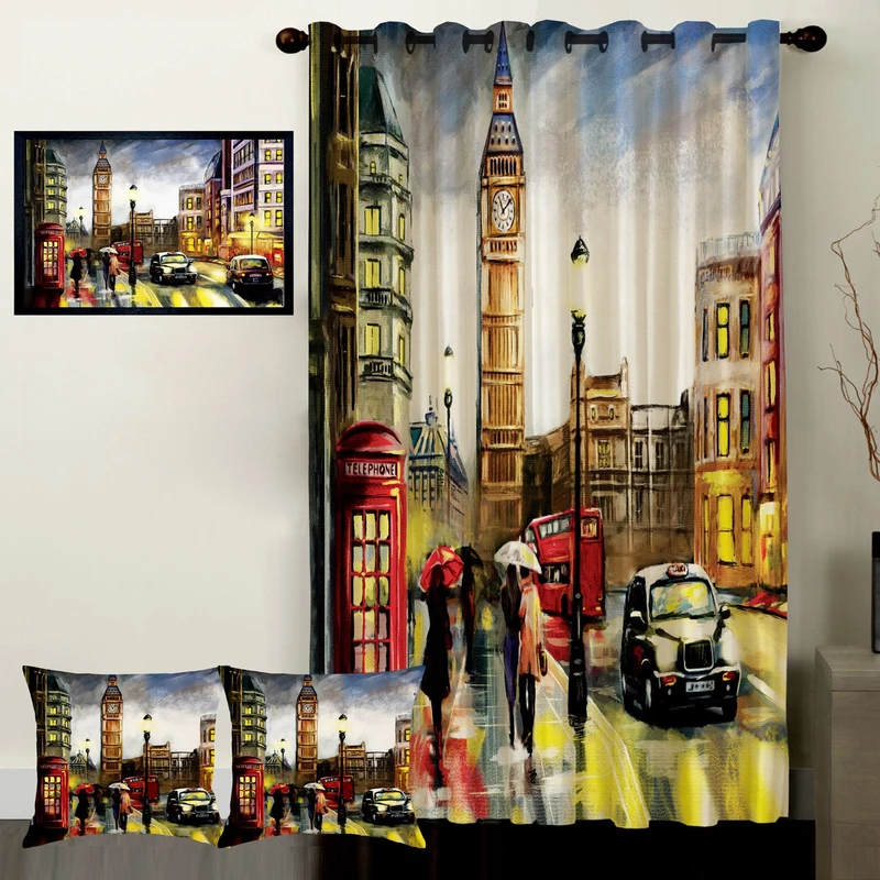 پرده رنس مدل S1-41120 به همراه تابلو و کوسن