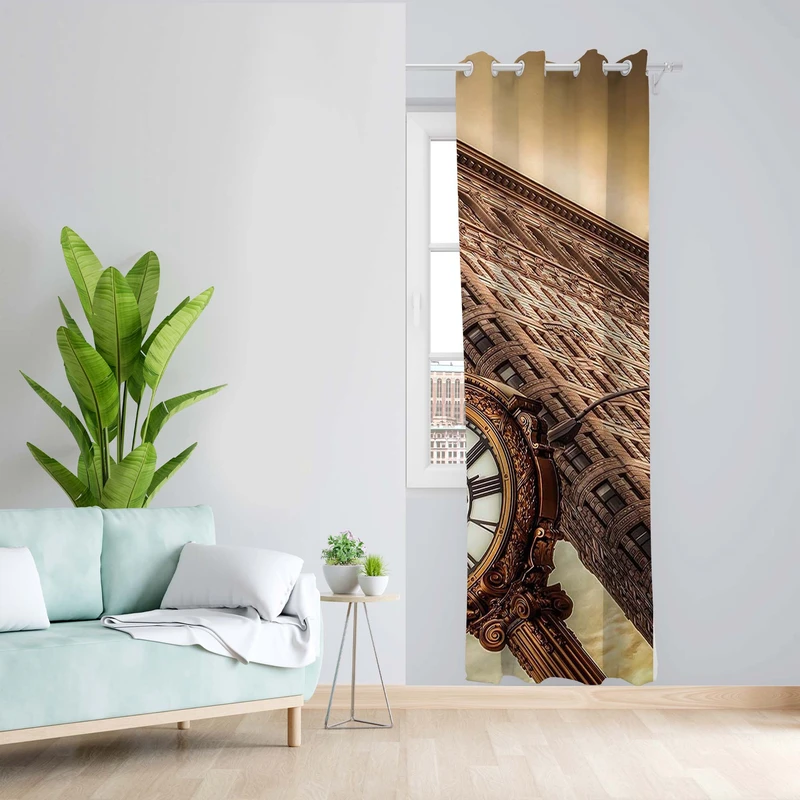 پرده طرح ساعت مدل مخمل پانچی کد 5335R z سایز 140x200 سانتی متر