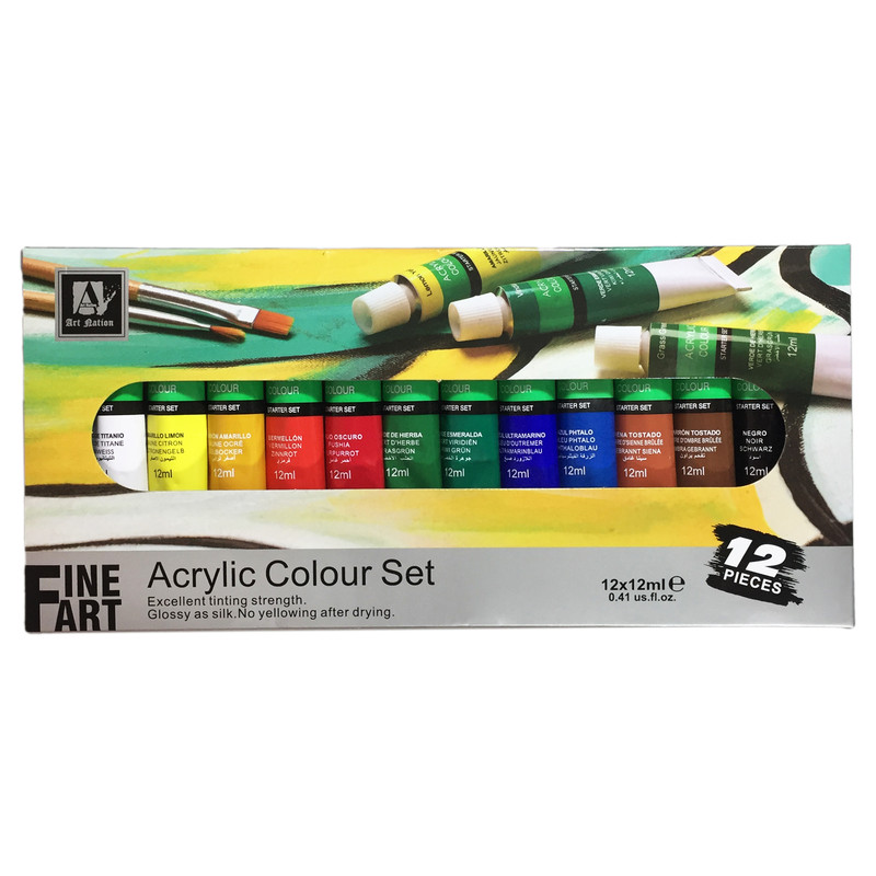 رنگ اکریلیک آرت نیشن مدل Fine Art حجم 12 میلی لیتر بسته 12 عددی