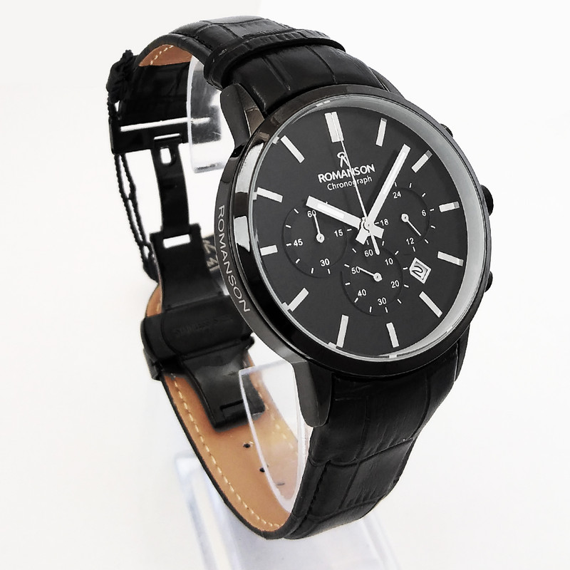 ساعت مچی عقربه‌ای مردانه رومانسون مدل کرنوگراف سه موتورفعال بندچرمی تاریخ شمار کد 37