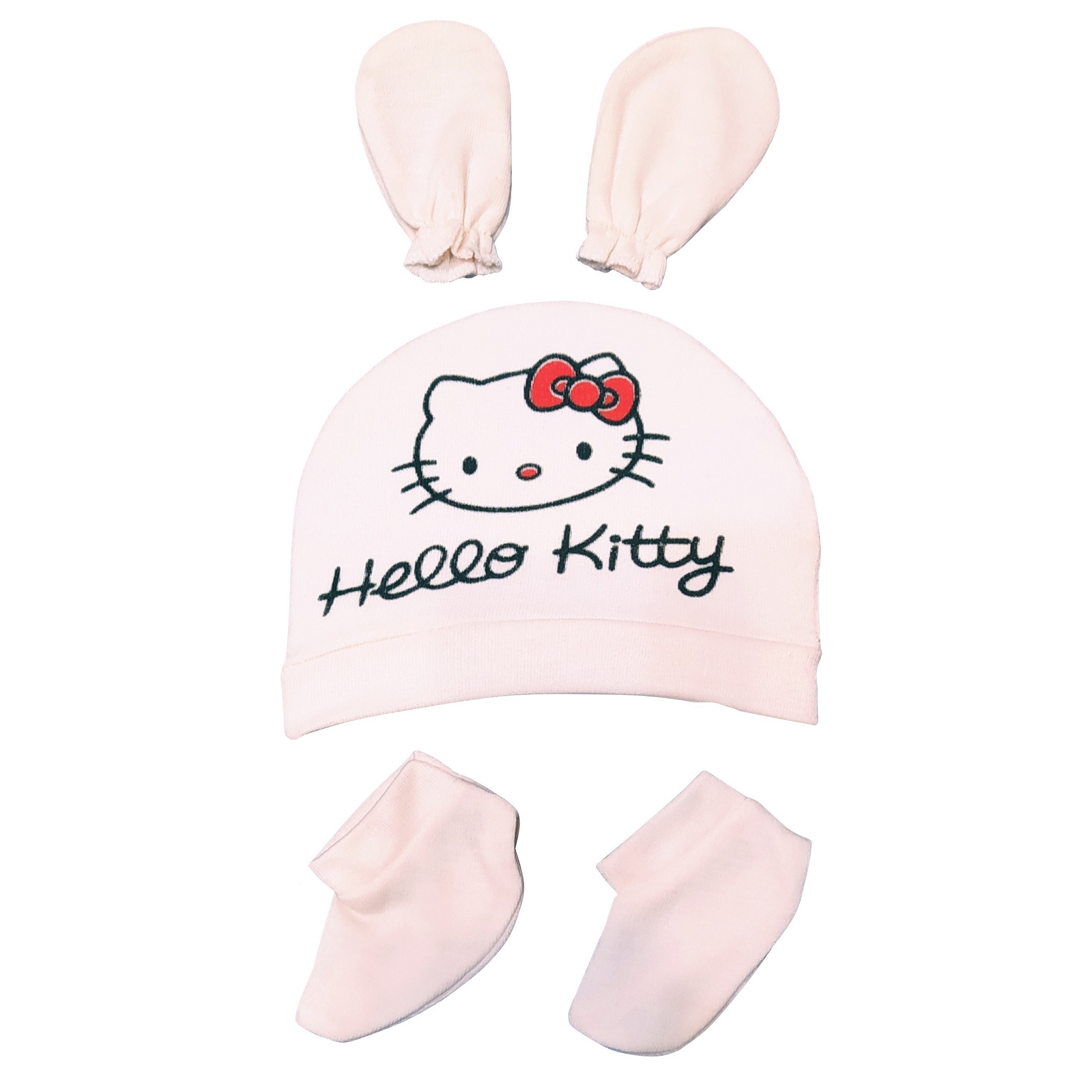 ست کلاه و دستکش وپاپوش نوزادی هلو کیتی مدل KTY-2021
