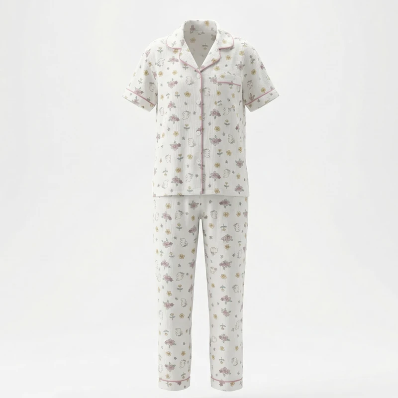 ست شومیز آستین کوتاه و شلوار راحتی زنانه مدل جنگل Sh 123