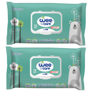 دستمال مرطوب کودک وی کر مدل عصاره آلوئه ورا و روغن زیتون 2 بسته 72 عددی