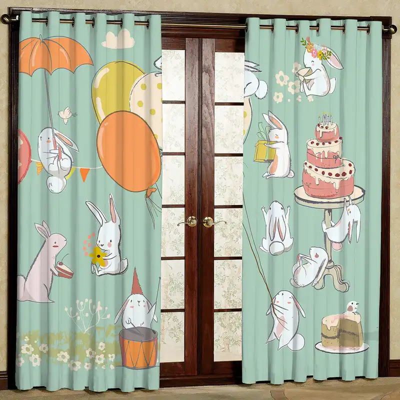 پرده مدل خرگوش و کیک تولد مخمل پانچی کد 4040a سایز 200x140 سانتی متر