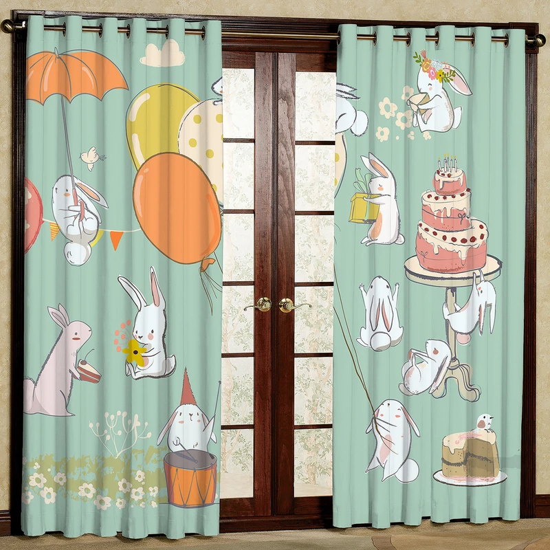 پرده مدل خرگوش و کیک و بادکنک هازان پانچی کد 4040a سایز 140x200 سانتی متر