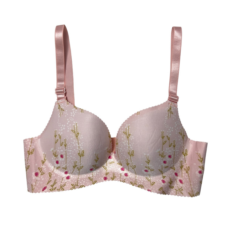 سوتین زنانه مدل اسفنجی لیزری بدون فنر کاپ A طرحدار رنگ صورتی