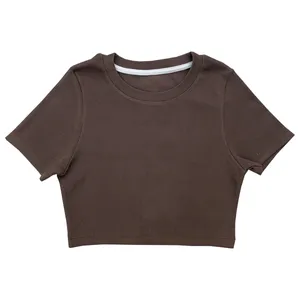 کراپ‌تاپ آستین کوتاه زنانه مدل کبریتی کد 27-10 رنگ قهوه ای تیره
