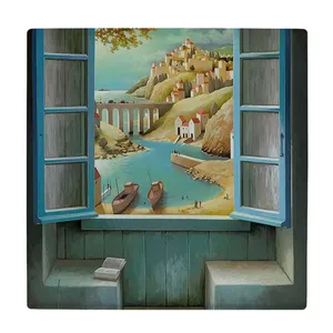  کاشی کارنیلا طرح پنجره و شهر ساحلی مدل لوحی کد klh1872