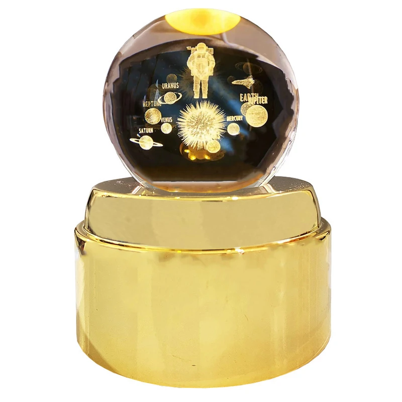 چراغ خواب مدل گوی کریستال چرخان طرح فضانورد و منظومه شمسی