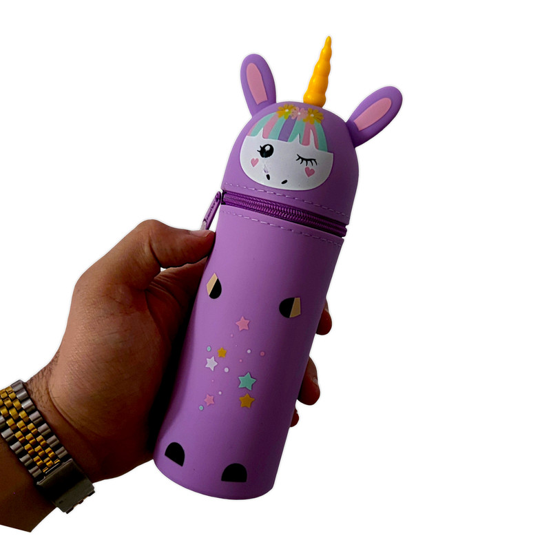 جامدادی اسکول فنس مدل سیلیکونی اسب تک شاخ کد 555 به همراه پاک کن و خط کش مجموعه 3 عددی