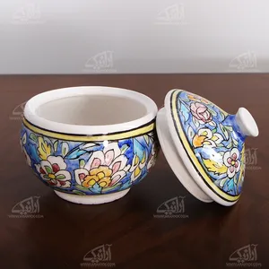 قندان سفالی نقاشی زیر لعابی‏  ‏‏رنگ ‏آبی‏ طرح ‏گل‏ مدل 1004900001