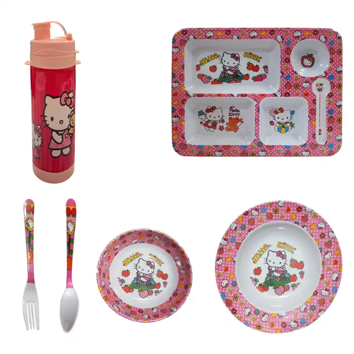 سرویس غذا خوری 6 پارچه کودک طرح کیتی کد Rbay666