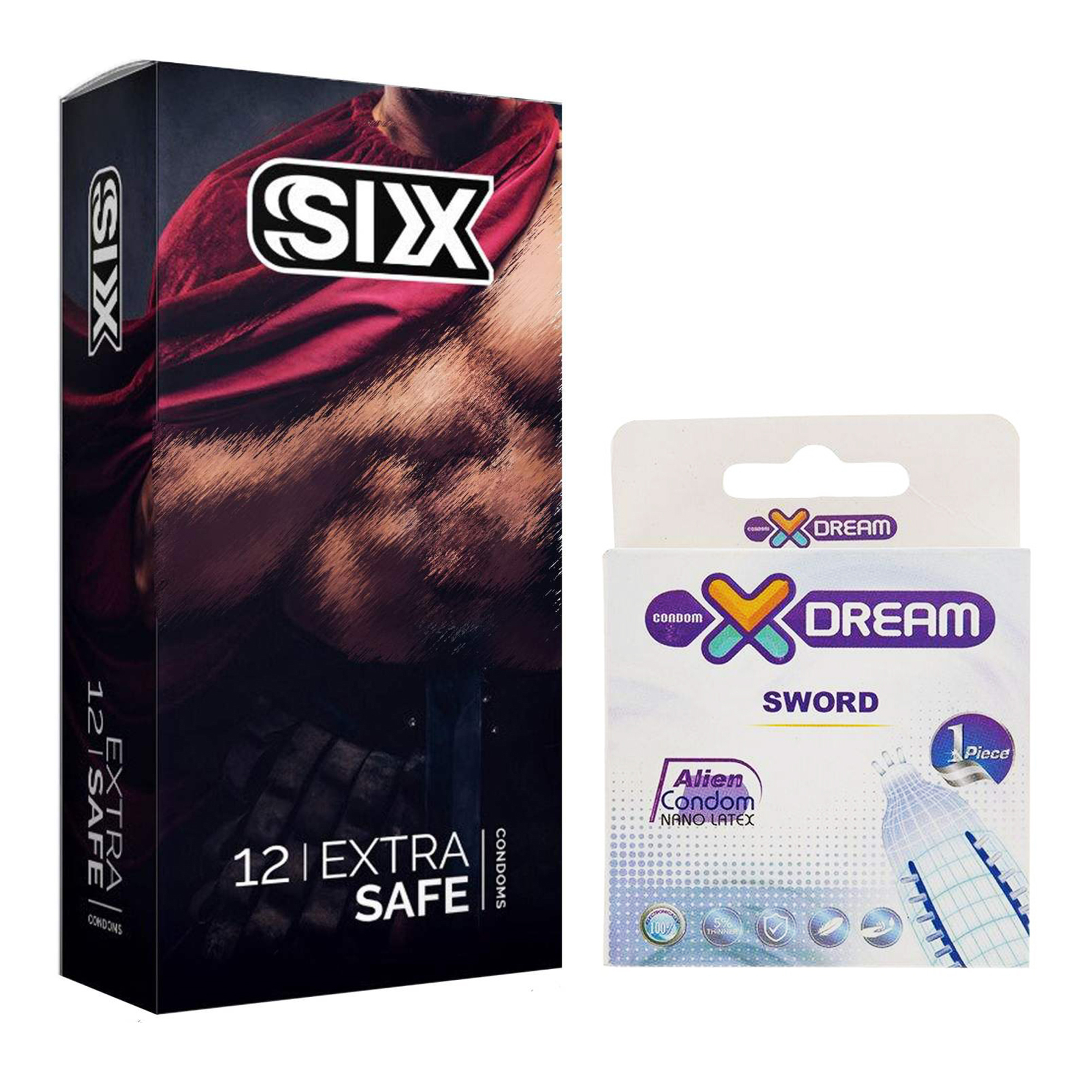 کاندوم سیکس مدل Max Safety بسته 12 عددی به همراه کاندوم ایکس دریم مدل Sword
