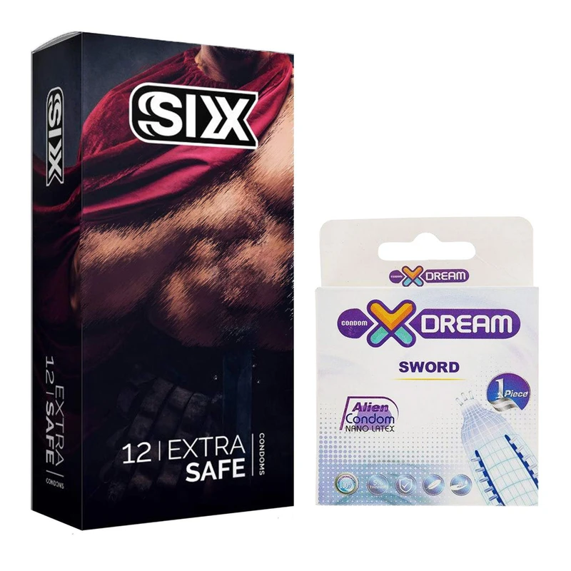 کاندوم سیکس مدل Max Safety بسته 12 عددی به همراه کاندوم ایکس دریم مدل Sword