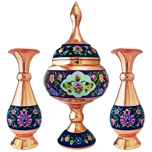 ست 3 تکه گلدان و شکلات خوری مسی مدل پرداز کد JR-1623