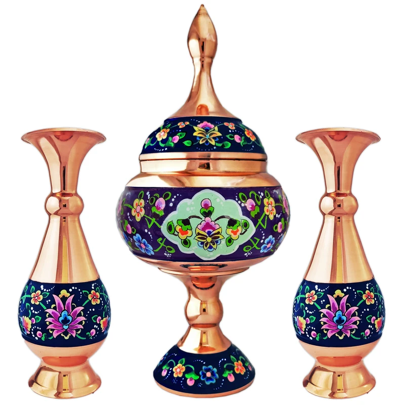 ست 3 تکه گلدان و شکلات خوری مسی مدل پرداز کد so24