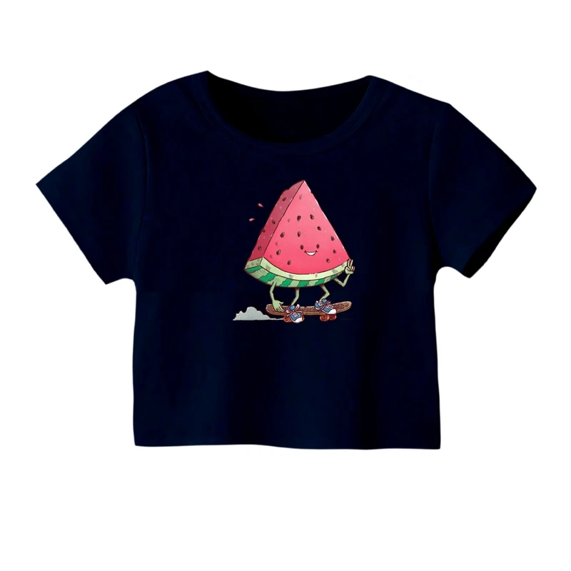 کراپ‌ تی‌شرت آستین کوتاه زنانه مدل هندوانه یلدایی کد 57