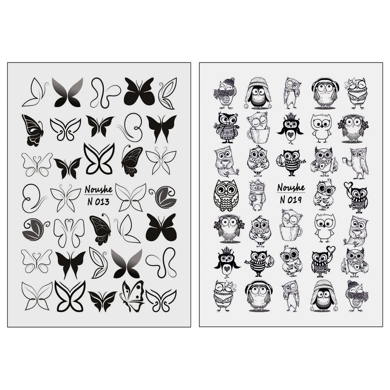 برچسب لنز ناخن مدل پروانه و جغد کد N013-N019 مجموعه 2 عددی