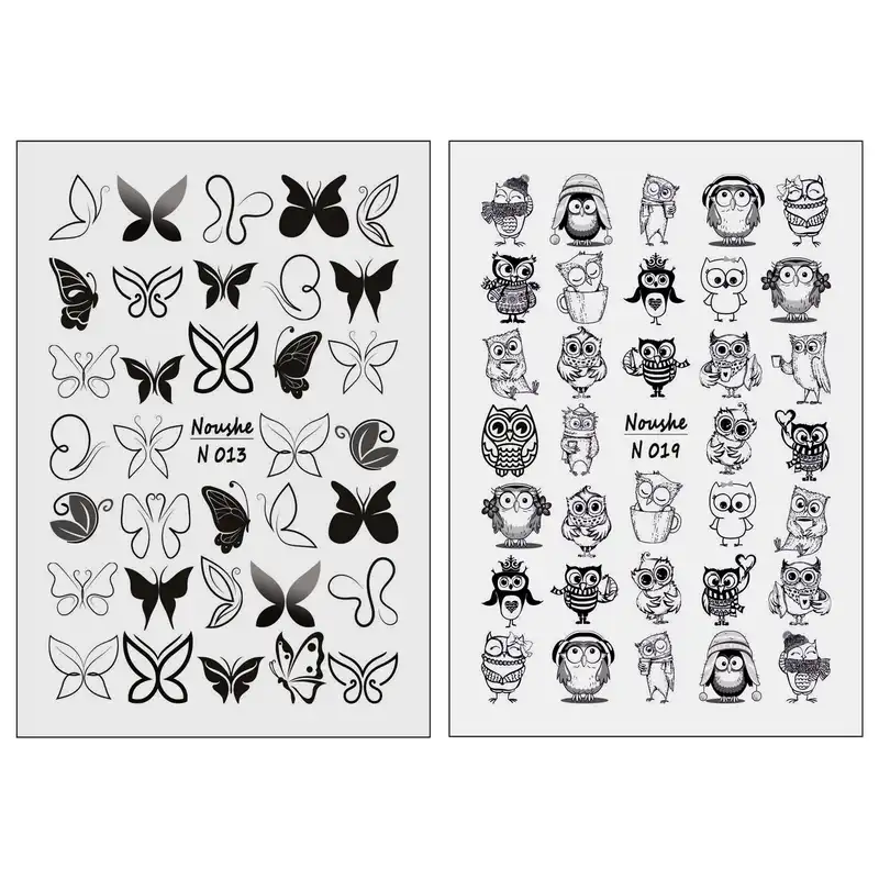 برچسب لنز ناخن مدل پروانه و جغد کد N013-N019 مجموعه 2 عددی