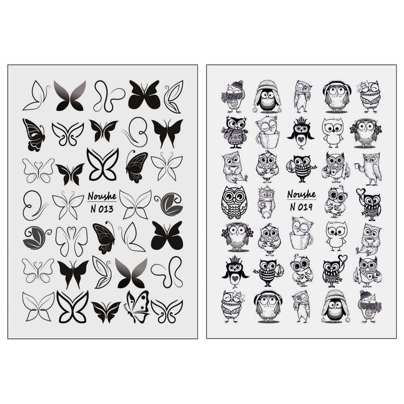 برچسب لنز ناخن مدل پروانه و جغد کد N013-N019 مجموعه 2 عددی