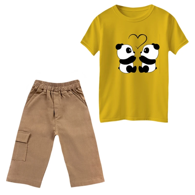 ست تی‌شرت و شلوارک پسرانه مدل پاندا عاشق