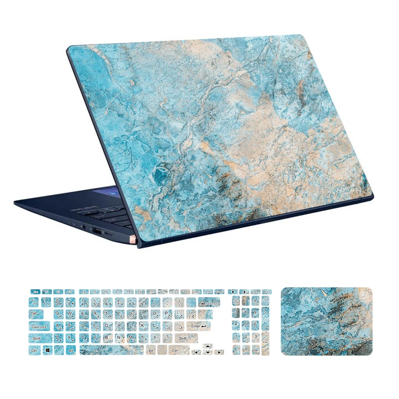  استیکر لپ تاپ توییجین و موییجین طرح Marble کد 85 مناسب برای لپ تاپ 15.6 اینچ به همراه برچسب حروف فارسی کیبورد 