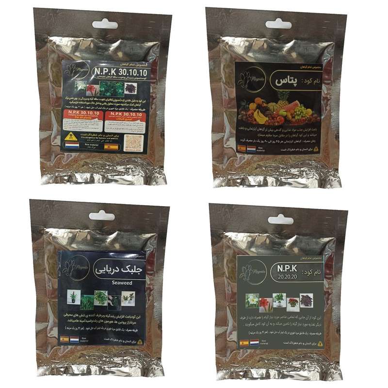 کود سبزینگی و تقویت ساقه 10-10-30 و پتاس و جلبک دریایی و کود سه بیست مدل raw material وزن 200 گرم