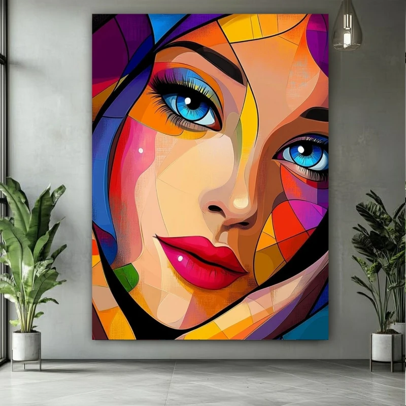 تابلو بوم طرح مخمل نقاشی چهره مدل رنگارنگ کد FP106280