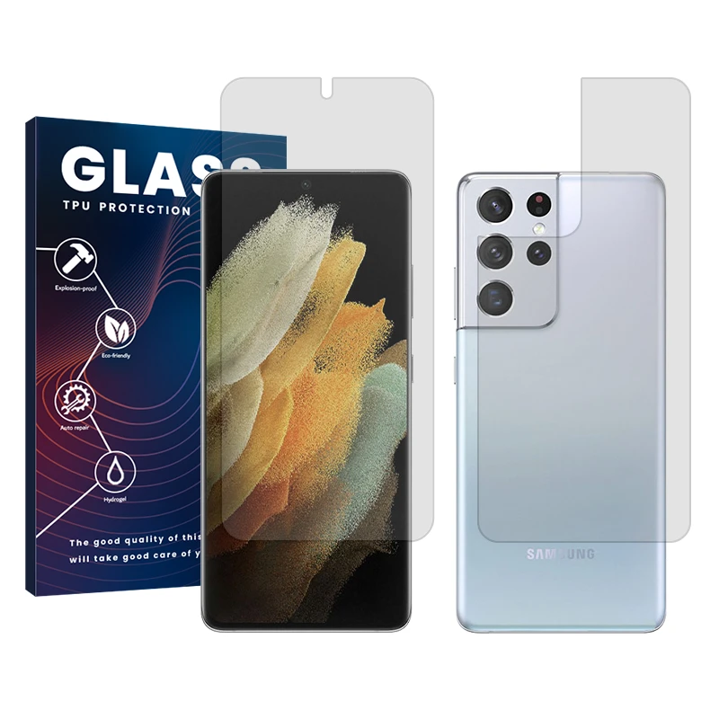 محافظ صفحه نمایش شفاف گلس مدل Resistant مناسب برای گوشی موبایل سامسونگ Galaxy S21 Ultra 5G به همراه محافظ پشت گوشی
