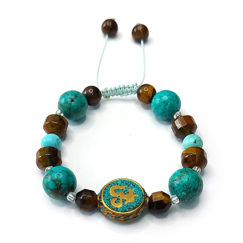 دستبند ناماسته  مدل فیروزه مصری و چشم ببر تبتی 36
