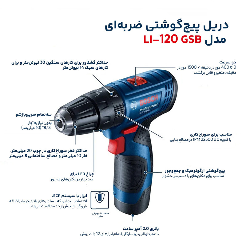 دریل پیچ گوشتی بوش مدل GSB 120-LI