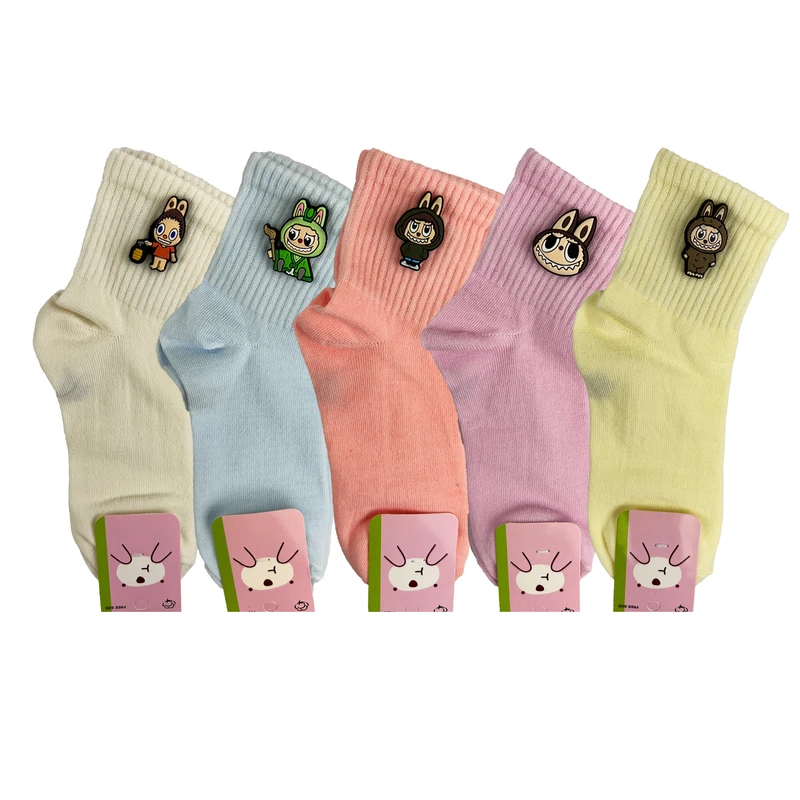  جوراب ساق کوتاه دخترانه مدل لبوبو جیبیتز دار کد S4 بسته 5 عددی