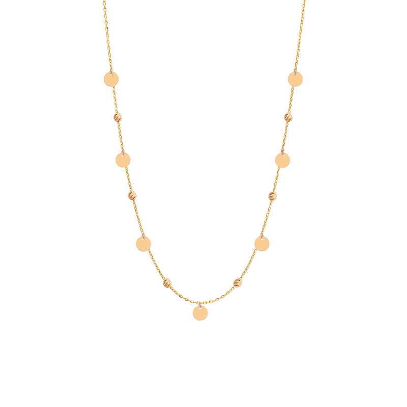 گردنبند طلا 18 عیار زنانه با زنجیر حلقه‌ای (فلامینگو) الی گالری مدل تمام گوی البرناردو و سکه