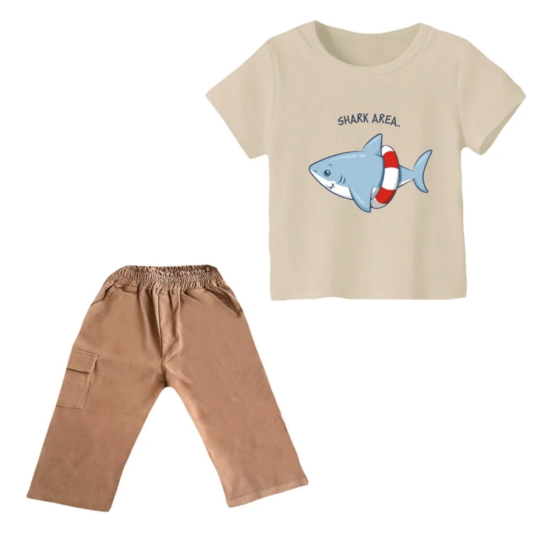 ست تی شرت و شلوارک پسرانه مدل کوسه کد 7