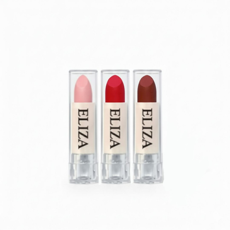 رژ لب جامد مات الیزا مدل 12-19 به همراه بالم لب مجموعه سه عددی
