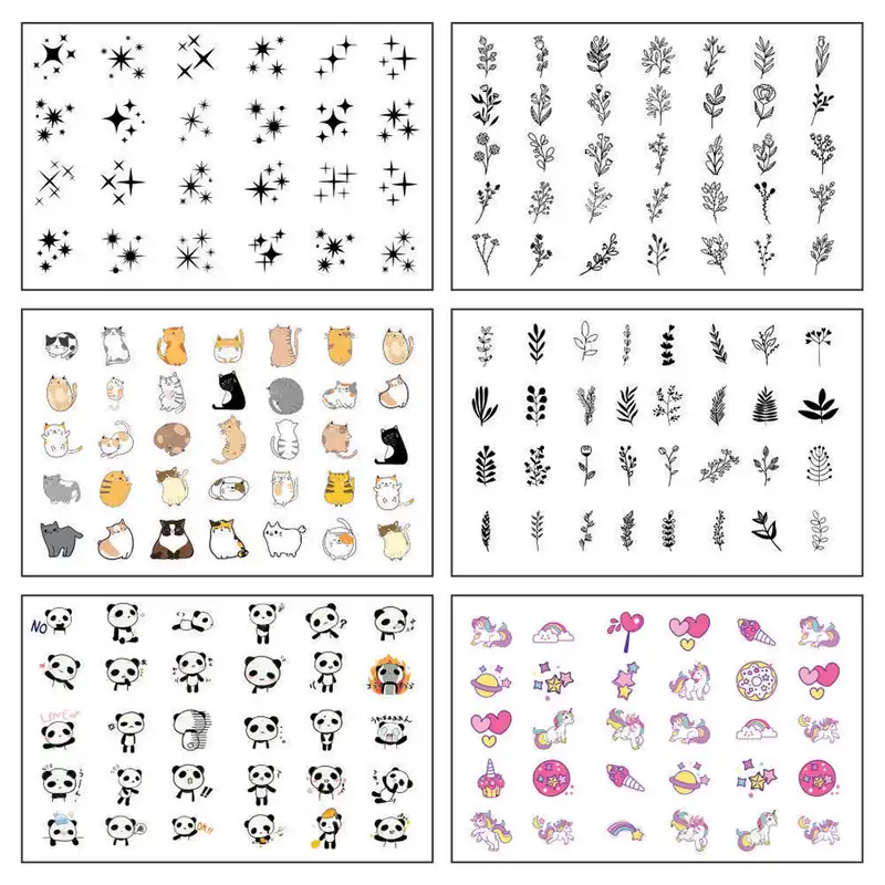 برچسب لنز ناخن طرح گربه یونیکورن پاندا کد BLNG 6001 بسته 6 عددی