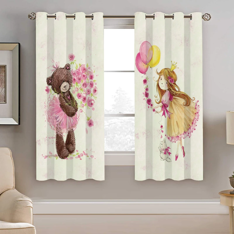 پرده نیروانا طرح دختر و خرسی کودک مدل هازان کد 8702 سایز 140×200 سانتی متر