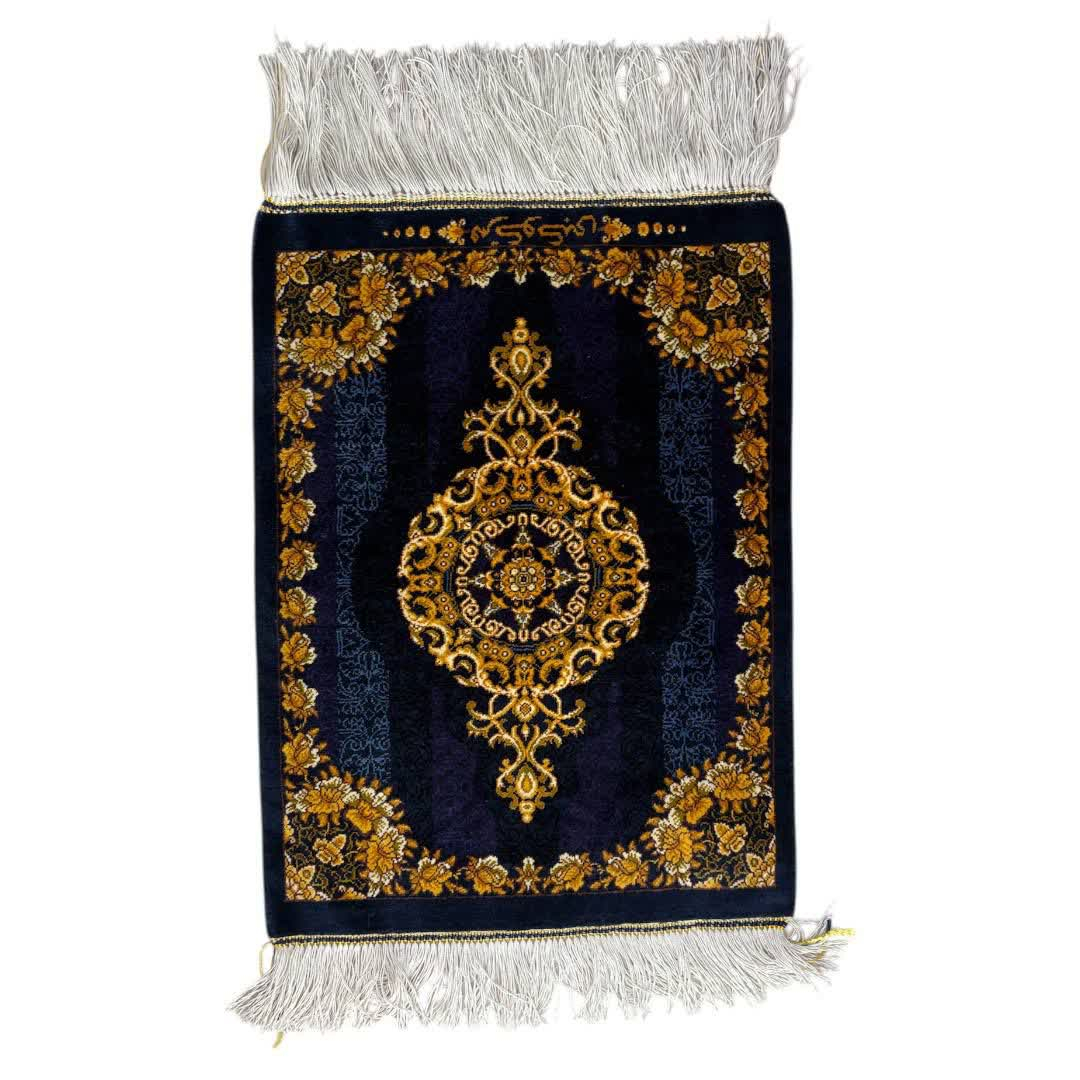 فرش دستبافت نیم متری مدل تمام ابریشم طرح گلفرنگ کد NavyBlue60b40