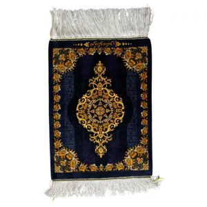 فرش دستبافت نیم متری مدل تمام ابریشم طرح گلفرنگ کد NavyBlue60b40