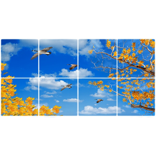 تایل سقفی آسمان مجازی طرح درختان پائیزی و پرنده کد ST 1059-8 سایز 60x60 سانتی متر مجموعه 8عددی