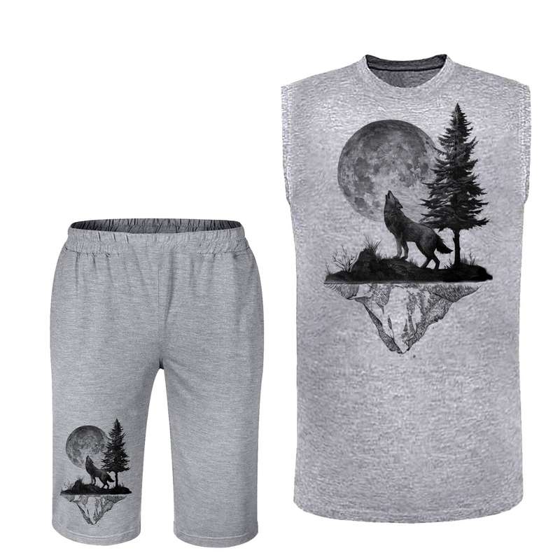 ست تاپ و شلوارک مردانه مدل گرگ  کد 242 رنگ طوسی