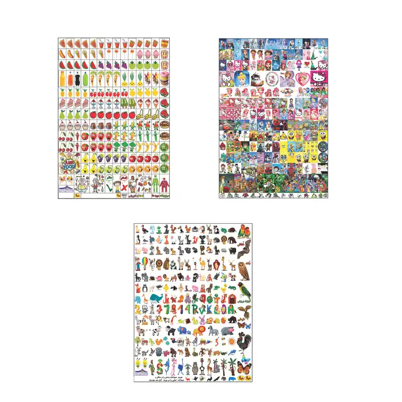 برچسب مدل آموزشی تشویقی طرح عروسکی و میوه و حیوانات مجموعه 3 عددی