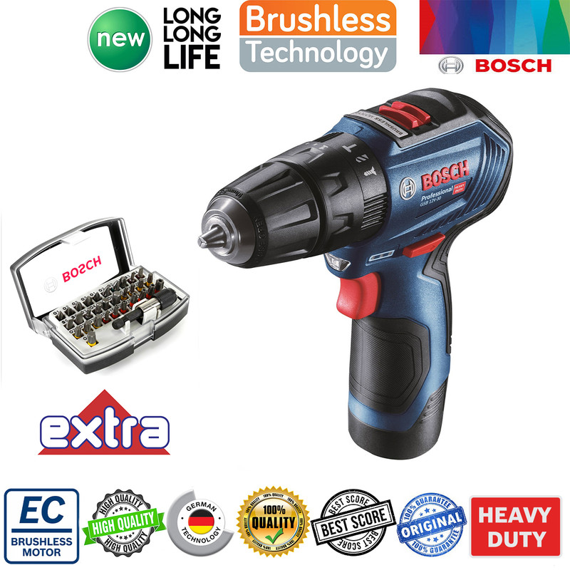 دریل شارژی چکشی بوش مدل GSB 12V-30 Brushless + Extra