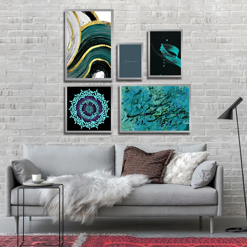 تابلو بکلیت طرح نقاشی و خطاطی مدل SI-3118 مجموعه 5 عددی