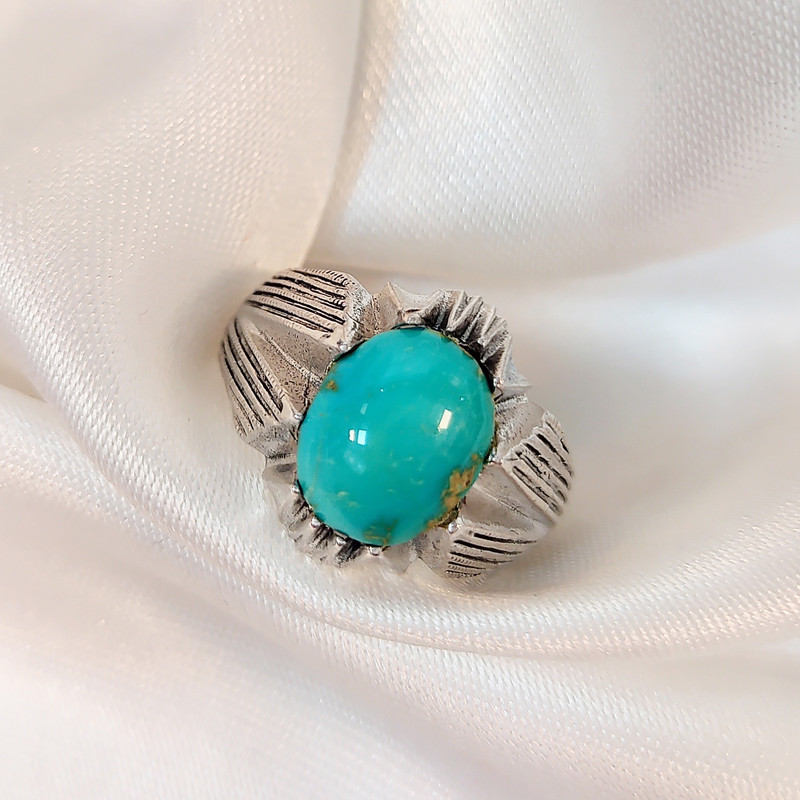 انگشتر نقره مردانه مدل فیروزه نیشابور کد TG10150