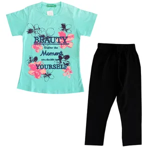 ست تی شرت و شلوارک دخترانه مدل BEAUTY رنگ سبز