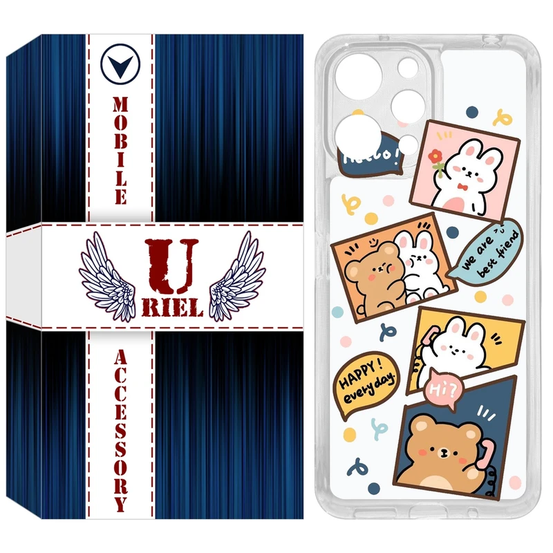 کاور یوریل مدل Clear کد 19 طرح خرگوش و خرس مناسب برای گوشی موبایل شیائومی Redmi 12 4G / 12 5G