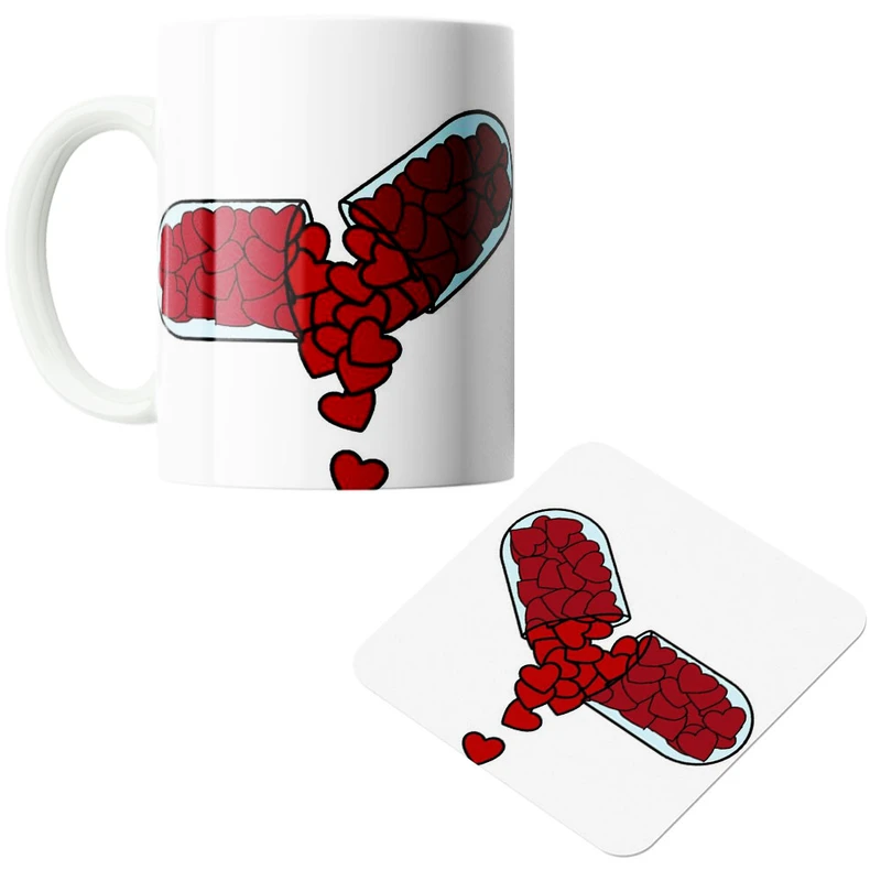 ماگ پاد آفرین مدل قرص قلب کد 614 به همراه زیر لیوانی 